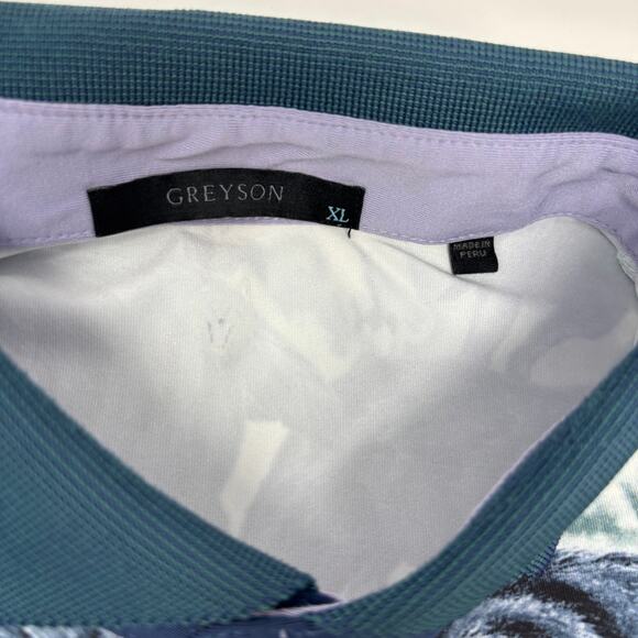 Greyson Mens XL Gray Blue Wolf Patterned Short Sleeve Golf Polo Shirt - Picture 2 of 6